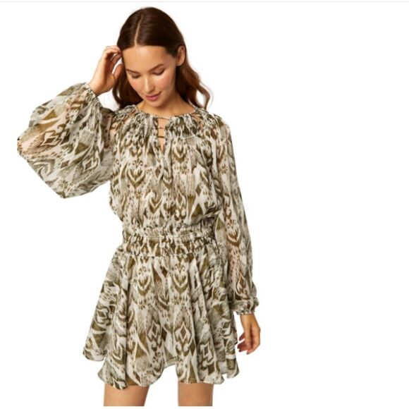 Misa Los Angeles Mercy Mini Dress Sz XS Olive Green Ikat $390 NWT Fairy - Picture 4 of 13